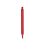 Pen van gerecycled aluminium met rubberen afwerking en blauwe inkt kleur rood vooraanzicht
