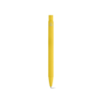 Pen van gerecycled aluminium met rubberen afwerking en blauwe inkt kleur geel achter weergave