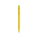Pen van gerecycled aluminium met rubberen afwerking en blauwe inkt kleur geel vooraanzicht