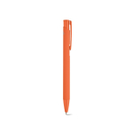Pen van gerecycled aluminium met rubberen afwerking en blauwe inkt kleur oranje tweede weergave