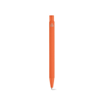 Pen van gerecycled aluminium met rubberen afwerking en blauwe inkt kleur oranje achter weergave
