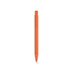 Pen van gerecycled aluminium met rubberen afwerking en blauwe inkt kleur oranje vooraanzicht