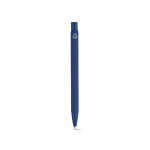 Pen van gerecycled aluminium met rubberen afwerking en blauwe inkt kleur marineblauw achter weergave
