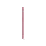 Pen van gerecycled aluminium met rubberen afwerking en blauwe inkt kleur lichtroze achter weergave