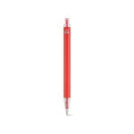 Pen van gerecycled aluminium met drukknop en blauwe inkt kleur rood achter weergave