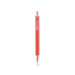 Pen van gerecycled aluminium met drukknop en blauwe inkt kleur rood vooraanzicht