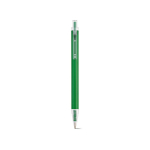Pen van gerecycled aluminium met drukknop en blauwe inkt kleur groen vooraanzicht