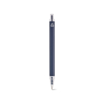 Pen van gerecycled aluminium met drukknop en blauwe inkt kleur marineblauw achter weergave