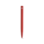 Drukpen van gerecycled aluminium, glanzend, blauwe inkt kleur rood achter weergave