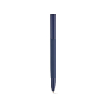 Drukpen van gerecycled aluminium, glanzend, blauwe inkt kleur marineblauw vooraanzicht