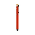 Rollerpen van gerecycled aluminium en bamboe met blauwe inkt kleur rood tweede weergave