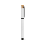 Rollerpen van gerecycled aluminium en bamboe met blauwe inkt kleur wit tweede weergave