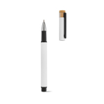 Rollerpen van gerecycled aluminium en bamboe met blauwe inkt kleur wit derde weergave