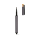 Rollerpen van gerecycled aluminium en bamboe met blauwe inkt kleur grijs derde weergave