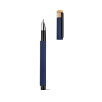 Rollerpen van gerecycled aluminium en bamboe met blauwe inkt kleur marineblauw derde weergave