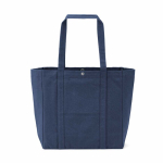 Boodschappentas van gerecycled katoen met drukknoop 360 g/m² kleur marineblauw achter weergave