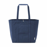 Boodschappentas van gerecycled katoen met drukknoop 360 g/m² kleur marineblauw vooraanzicht