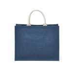 Gelamineerde jute boodschappentas met katoenen hengsels 20 L kleur marineblauw achter weergave