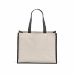 Shopper van gerecycled katoen en jute met lange hengsels 300 g/m² kleur zwart achter weergave