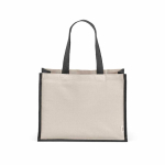 Shopper van gerecycled katoen en jute met lange hengsels 300 g/m² kleur zwart vooraanzicht