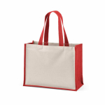 Shopper van gerecycled katoen en jute met lange hengsels 300 g/m² kleur rood tweede weergave