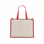 Shopper van gerecycled katoen en jute met lange hengsels 300 g/m² kleur rood achter weergave