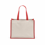 Shopper van gerecycled katoen en jute met lange hengsels 300 g/m² kleur rood vooraanzicht