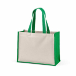 Shopper van gerecycled katoen en jute met lange hengsels 300 g/m² kleur groen tweede weergave