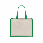 Shopper van gerecycled katoen en jute met lange hengsels 300 g/m² kleur groen achter weergave
