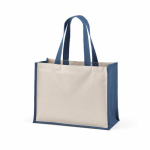 Shopper van gerecycled katoen en jute met lange hengsels 300 g/m² kleur marineblauw tweede weergave