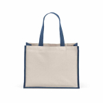 Shopper van gerecycled katoen en jute met lange hengsels 300 g/m² kleur marineblauw achter weergave