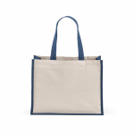 Shopper van gerecycled katoen en jute met lange hengsels 300 g/m² kleur marineblauw vooraanzicht