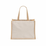 Shopper van gerecycled katoen en jute met lange hengsels 300 g/m² kleur naturel vooraanzicht
