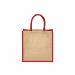 Gelamineerde jute boodschappentas met katoenen hengsels 16 L kleur rood achter weergave
