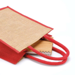 Gelamineerde jute boodschappentas met katoenen hengsels 16 L kleur rood gedetailleerde weergave