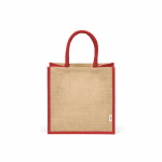 Gelamineerde jute boodschappentas met katoenen hengsels 16 L kleur rood vooraanzicht
