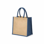 Gelamineerde jute boodschappentas met katoenen hengsels 16 L kleur marineblauw tweede weergave
