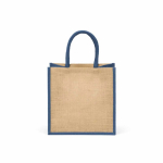 Gelamineerde jute boodschappentas met katoenen hengsels 16 L kleur marineblauw achter weergave