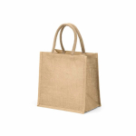 Gelamineerde jute boodschappentas met katoenen hengsels 16 L kleur naturel tweede weergave