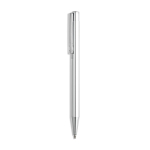 Metalen pen met glanzend gepolijste afwerking, clip en blauwe inkt kleur zilver