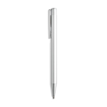 Metalen pen met glanzend gepolijste afwerking, clip en blauwe inkt kleur zilver