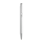 Metalen pen met glanzend gepolijste afwerking, clip en blauwe inkt kleur zilver