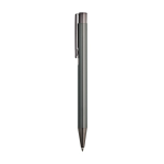 Metalen pen met glanzend gepolijste afwerking, clip en blauwe inkt kleur donkergrijs