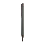 Metalen pen met glanzend gepolijste afwerking, clip en blauwe inkt kleur donkergrijs