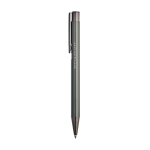Metalen pen met glanzend gepolijste afwerking, clip en blauwe inkt kleur donkergrijs