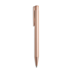 Metalen pen met glanzend gepolijste afwerking, clip en blauwe inkt kleur rose gold