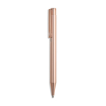 Metalen pen met glanzend gepolijste afwerking, clip en blauwe inkt kleur rose gold