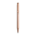 Metalen pen met glanzend gepolijste afwerking, clip en blauwe inkt kleur rose gold