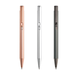 Metalen pen met glanzend gepolijste afwerking, clip en blauwe inkt kleur rose gold