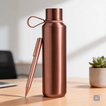 Metalen pen met glanzend gepolijste afwerking, clip en blauwe inkt kleur rose gold